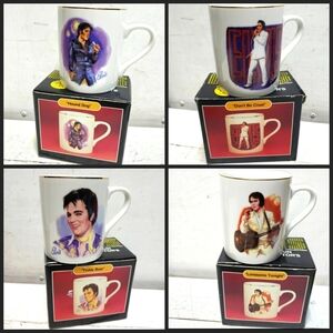 1985 Set of 4 Elvis Presley Porcelain Collector's Mug cups in original boxes
